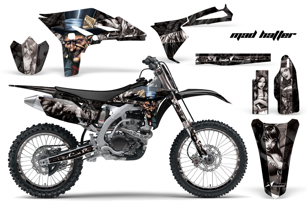 Yamaha YZ250F 2010 Graphics Kit MAD HATTEER-BLACK SILVERSTRIPE-NP